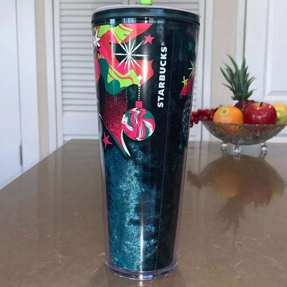 Starbucks 2023 Christmas Holiday Tumbler Ornaments with Bow Straw Topper 24 oz